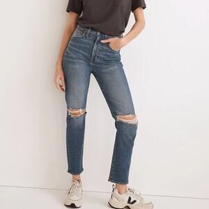 Madewell The Perfect Vintage Crop Jean in Gooding Wash: Knee-Rip Edition Size 25